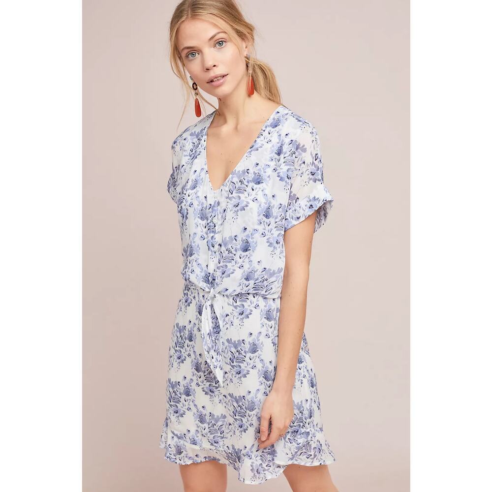 Cloth & Stone Anthropologie Blue Floral Girly Feminine Vivian Tunic Dress XS New